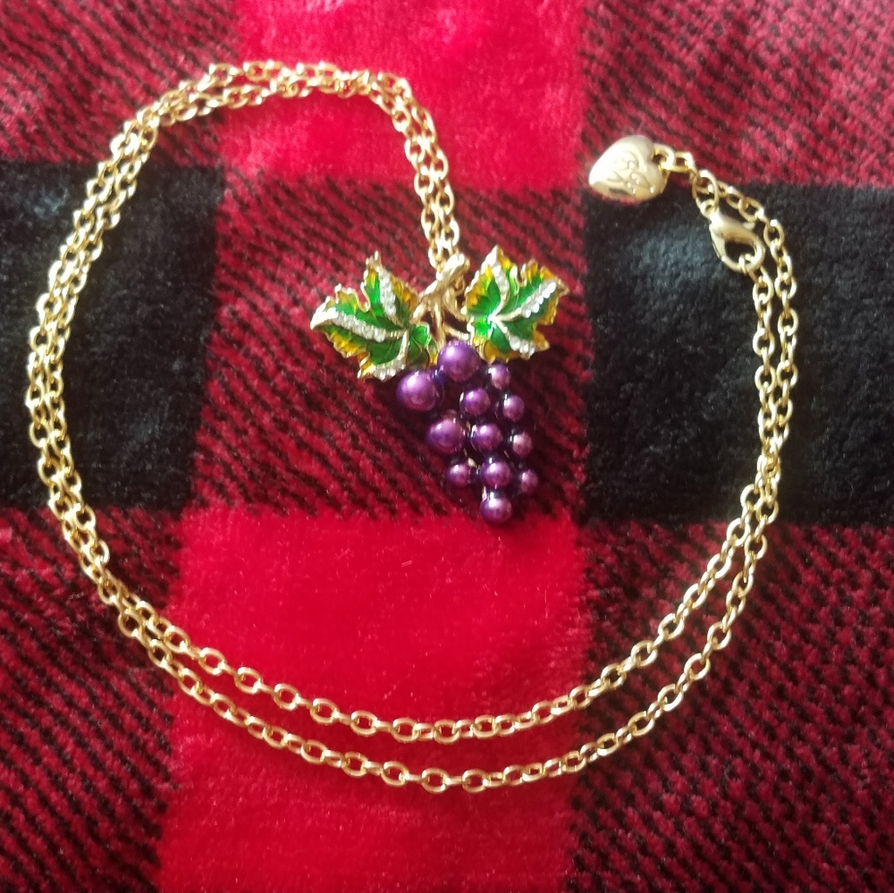 Betsey Johnson Hand Painted Grape Bunch Necklace/Brooch